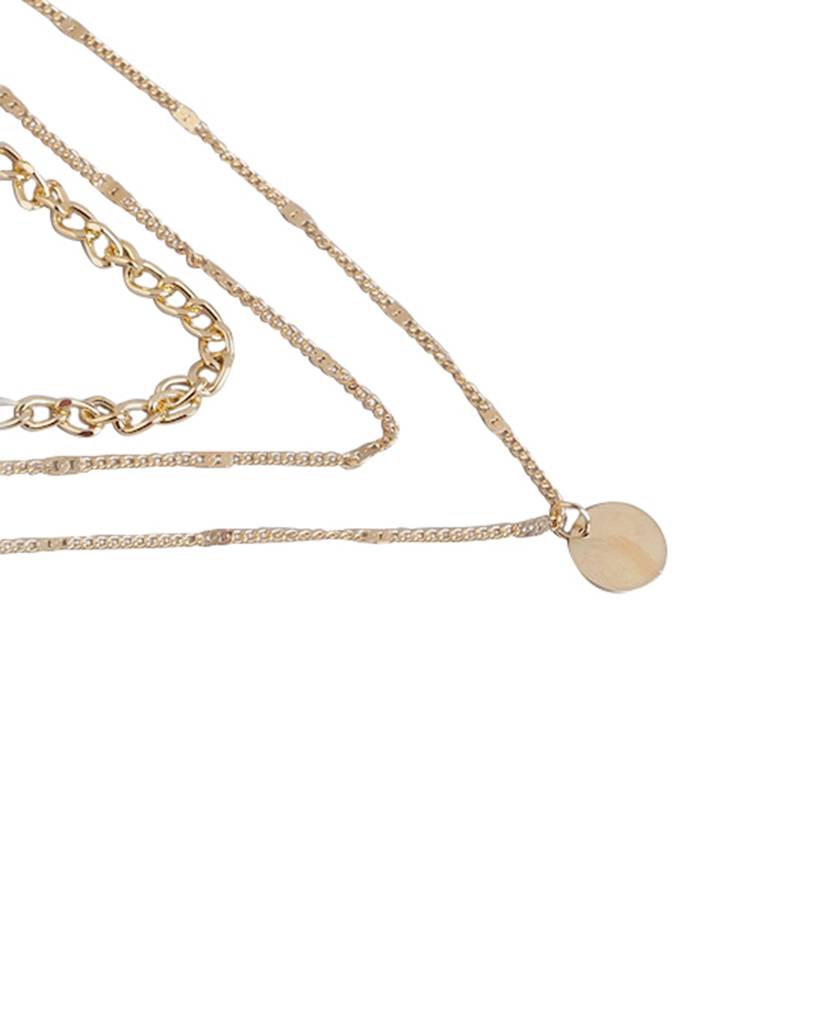 Women Gold-Plated Triple Chain Layered Necklace : FJN4465