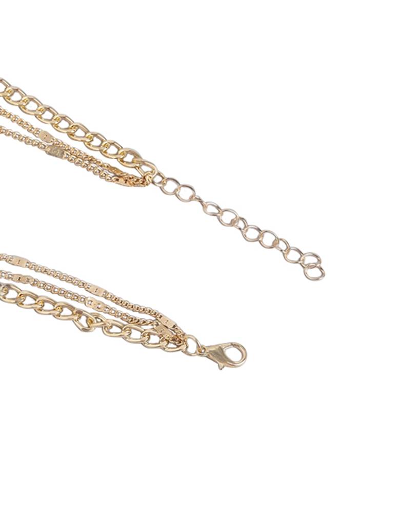 Women Gold-Plated Triple Chain Layered Necklace : FJN4465