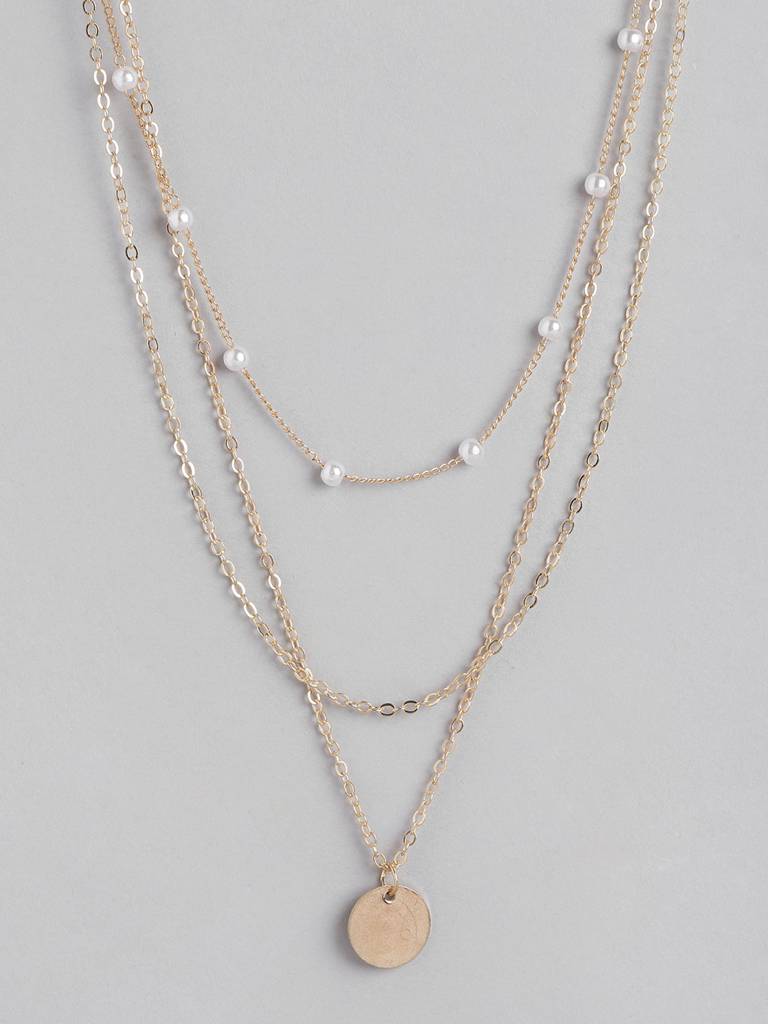 Set Of 2 Gold-Plated Pearl Layered Necklace : FJN4468