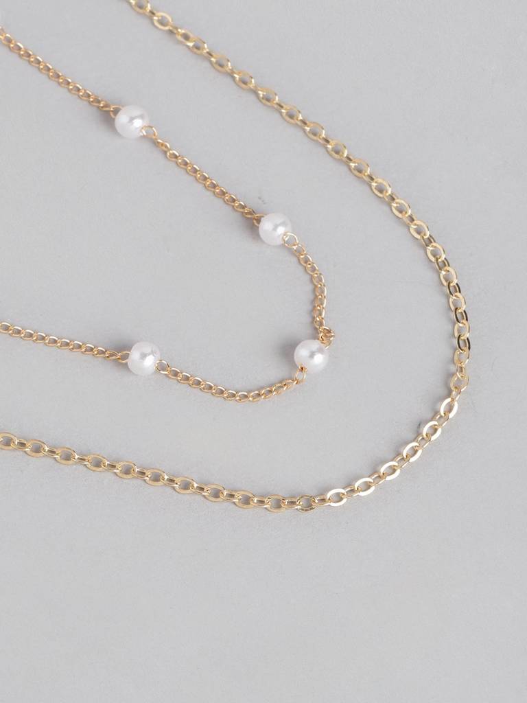 Set Of 2 Gold-Plated Pearl Layered Necklace : FJN4468