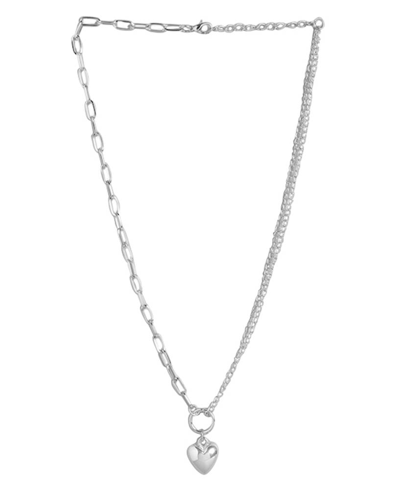 Carlton London Women Rhodium-Plated Double Chain With Dangling Heart Necklace : FJN4469