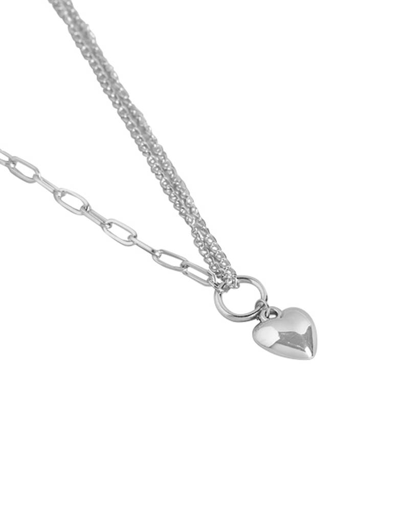 Carlton London Women Rhodium-Plated Double Chain With Dangling Heart Necklace : FJN4469