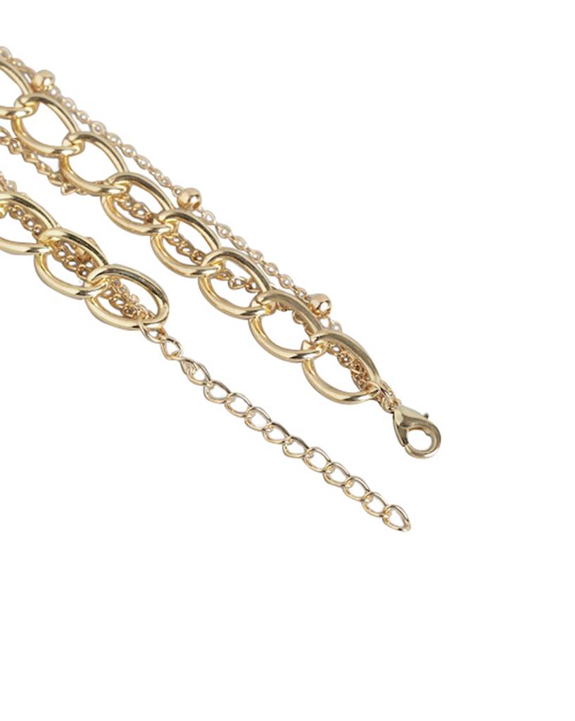 Carlton London Women Gold-Plated Triple Chain With Dangling Heart & Lock Necklace : FJN4471