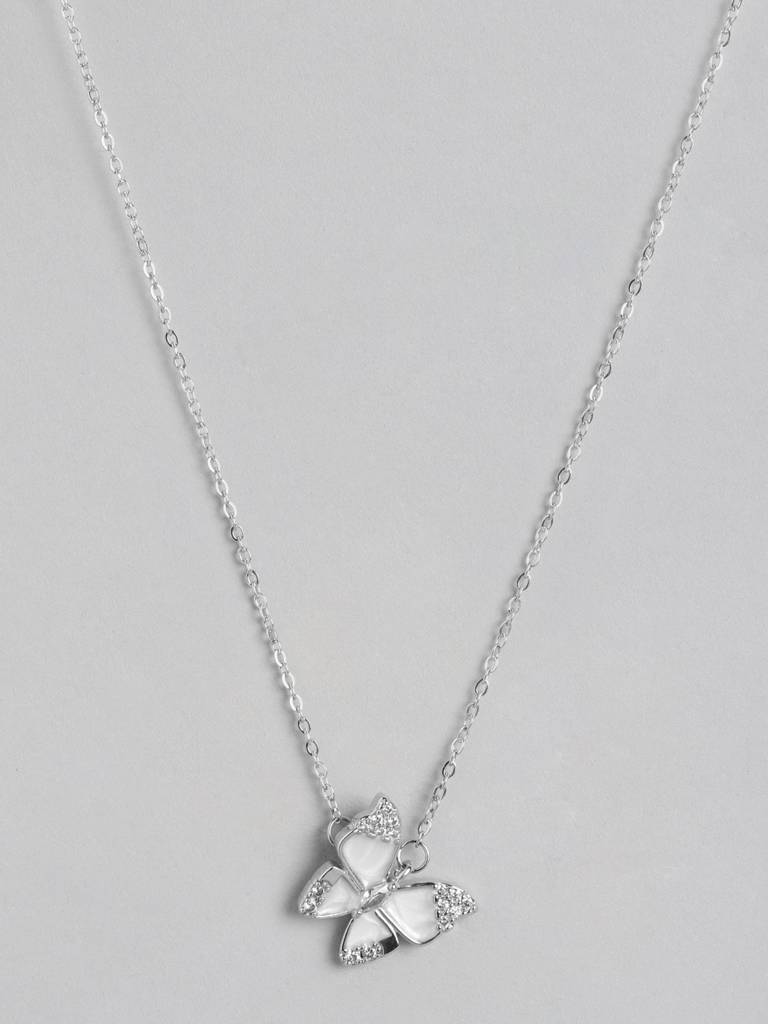 Silver-Plated Cz Studded Butterfly Necklace : FJN4478