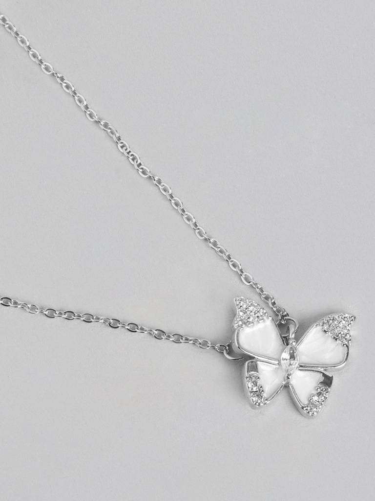Silver-Plated Cz Studded Butterfly Necklace : FJN4478