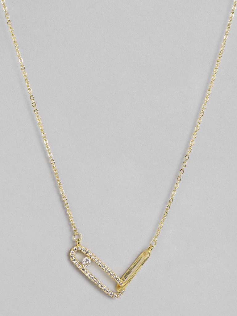Women Gold-Plated Cz-Studded Necklace : FJN4482