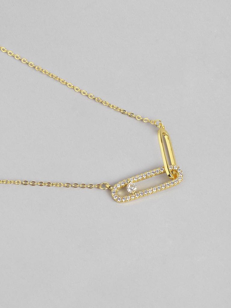 Women Gold-Plated Cz-Studded Necklace : FJN4482