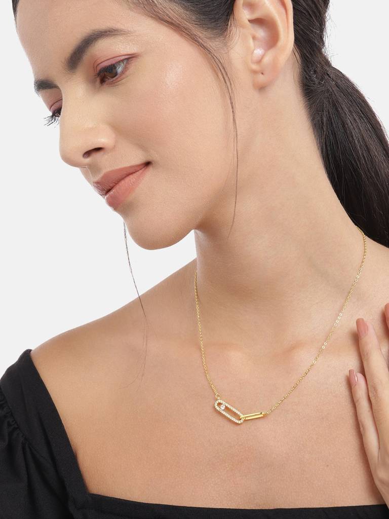 Women Gold-Plated Cz-Studded Necklace : FJN4482