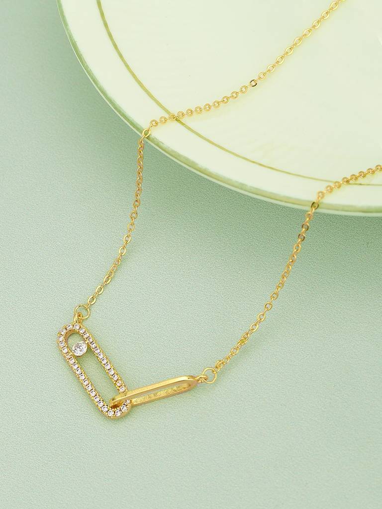 Women Gold-Plated Cz-Studded Necklace : FJN4482