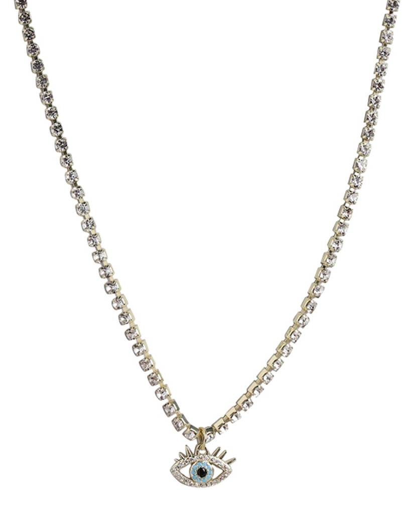 Carlton London Women Gold-Plated Cz Studded Evil Eye Enamelled Necklace : FJN4484