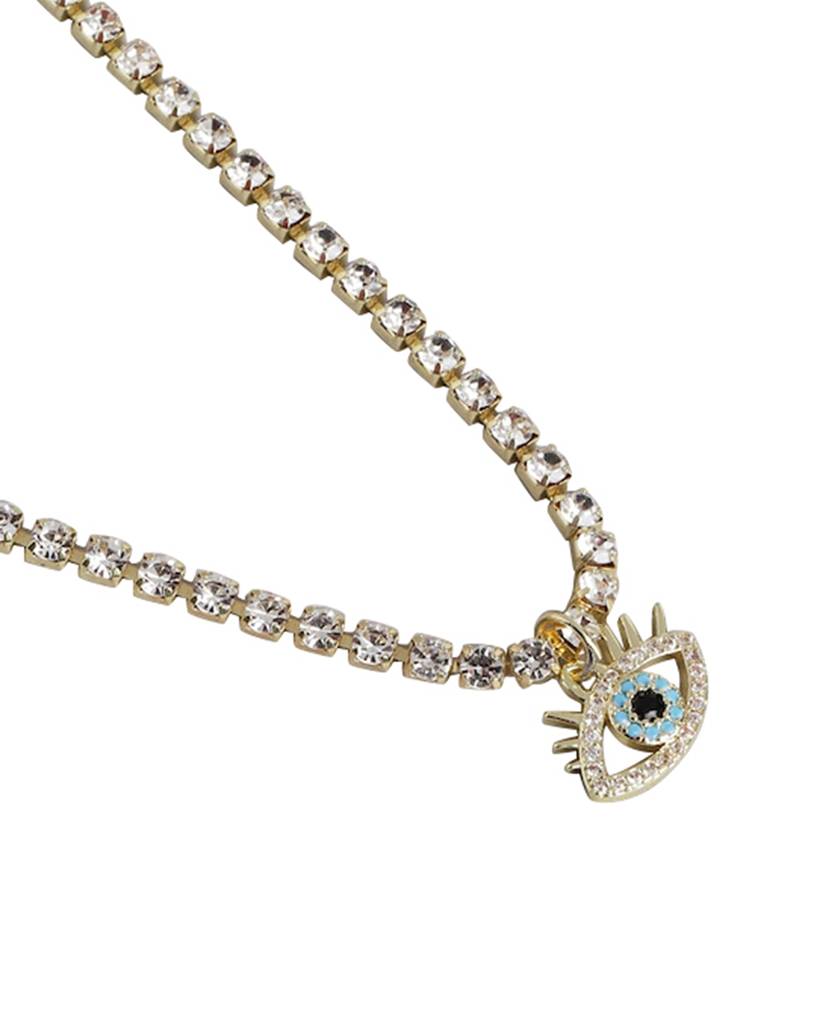 Carlton London Women Gold-Plated Cz Studded Evil Eye Enamelled Necklace : FJN4484