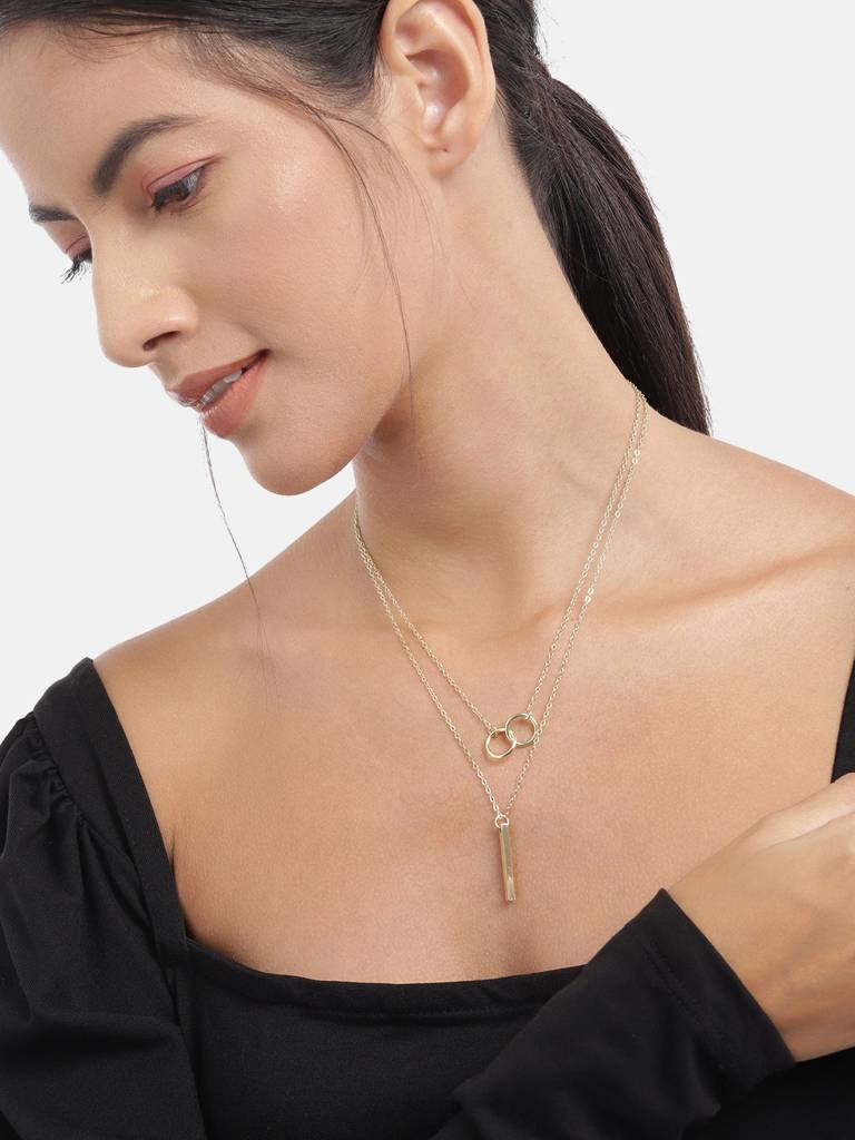 Women Gold-Plated Double Chain Necklace : FJN4485