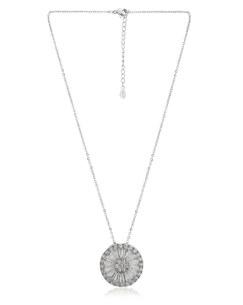 Carlton London, Women Premium Rhodium-Plated Cz Circular Pendant With Chain : FJN4491