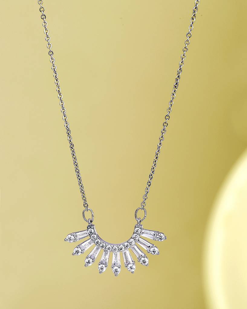 Carlton London Women Rhodium-Plated Cz Studded Necklace : FJN4495