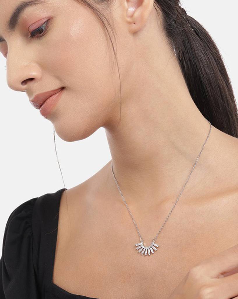 Carlton London Women Rhodium-Plated Cz Studded Necklace : FJN4495