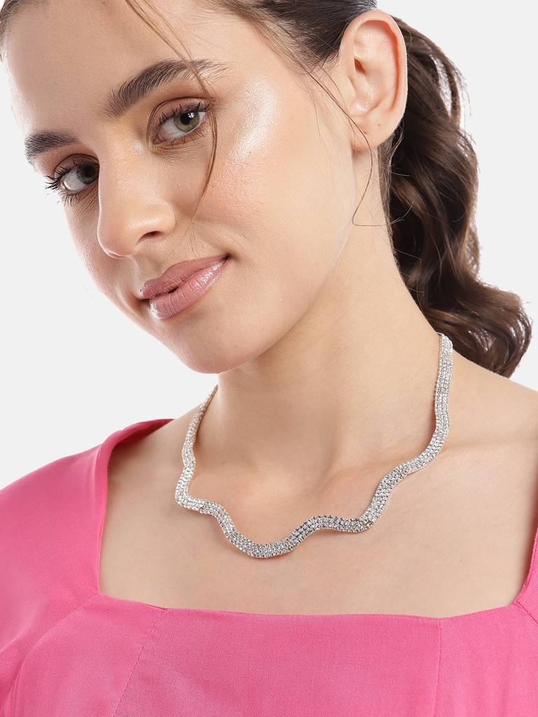 Rhodium-Plated Cz Necklace : FJN4497