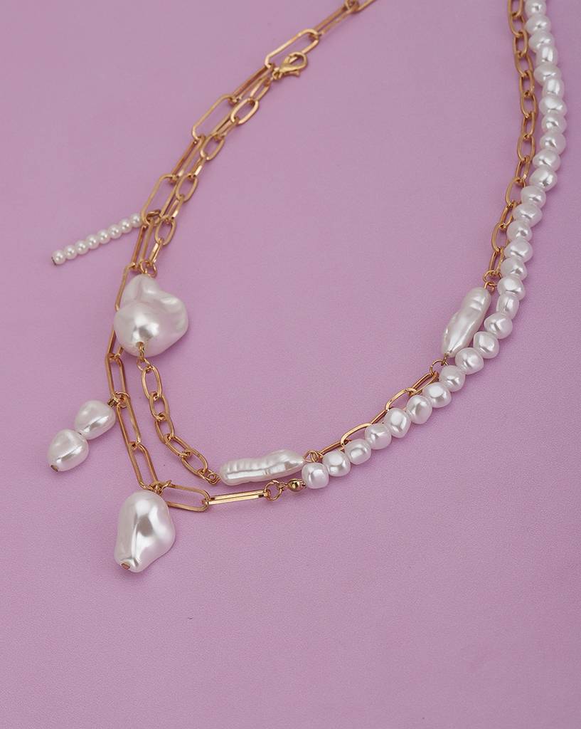 Carlton London Pack Of 2 Gold-Plated Pearl Necklace : FJN4498