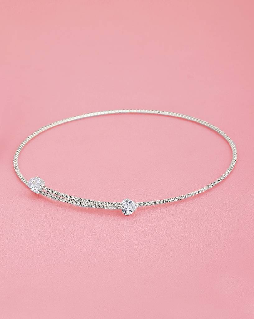 Women Rhodium-Plated Cz Studded Choker Necklace : FJN4499