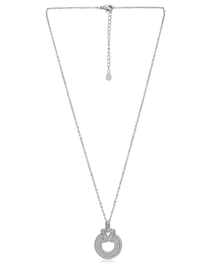 Carlton London Women Premium Rhodium-Plated Cz Circular Pendant With Chain : FJN4500