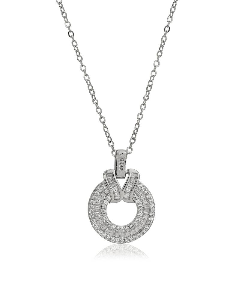 Carlton London Women Premium Rhodium-Plated Cz Circular Pendant With Chain : FJN4500