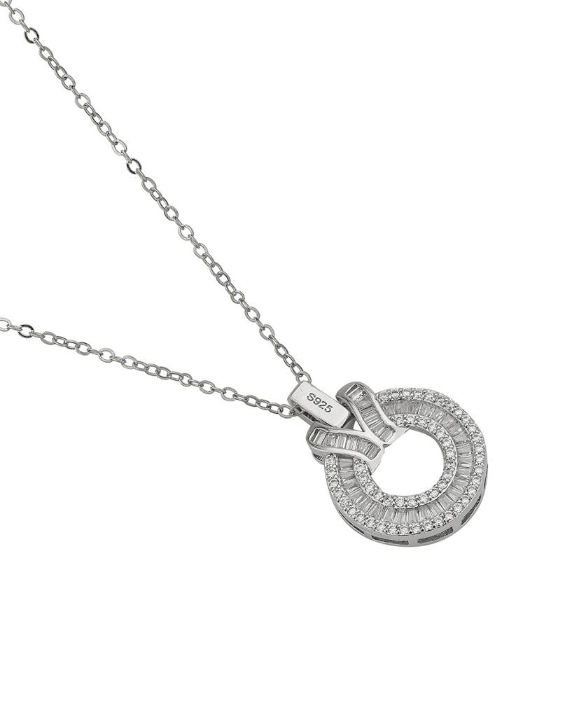 Carlton London Women Premium Rhodium-Plated Cz Circular Pendant With Chain : FJN4500