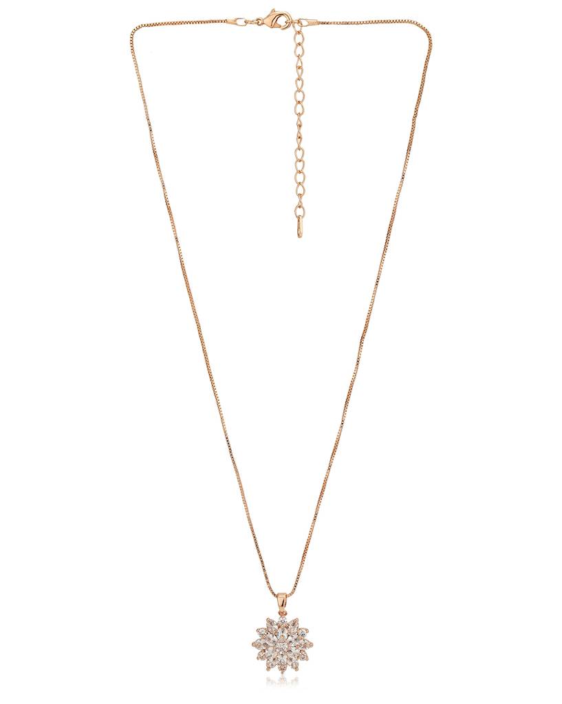 Carlton London Women Premium Rose-Gold Plated Cz Floral Pendant With Chain : FJN4502