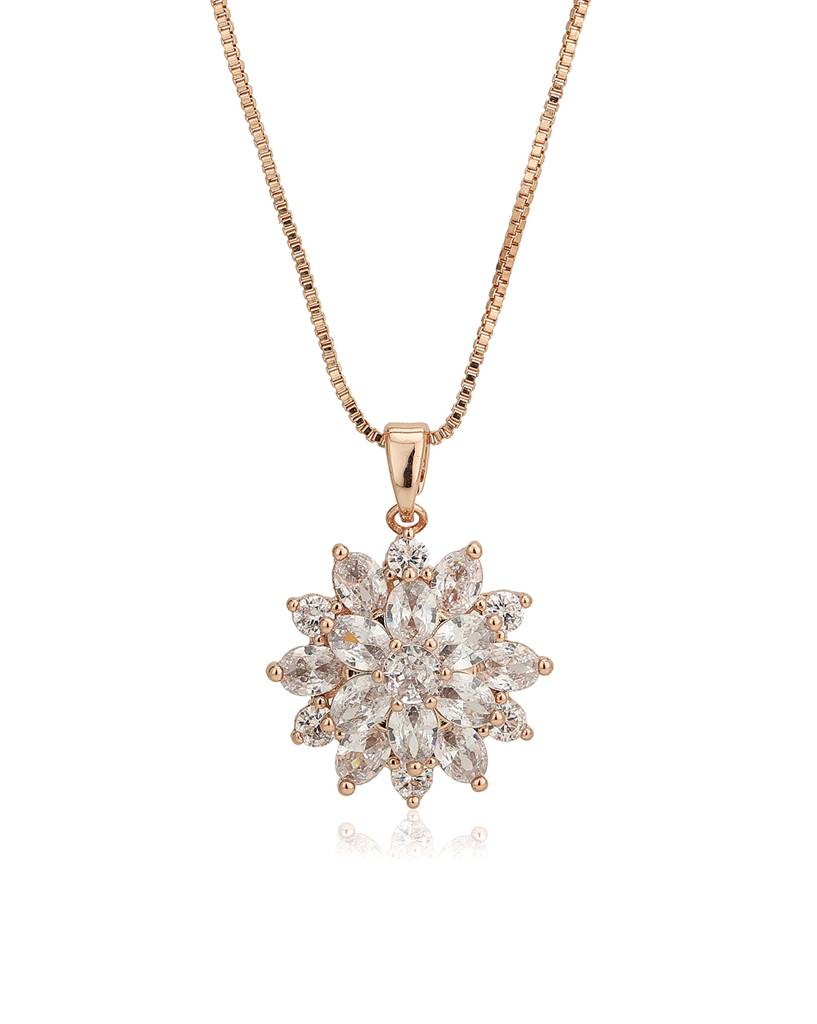Carlton London Women Premium Rose-Gold Plated Cz Floral Pendant With Chain : FJN4502