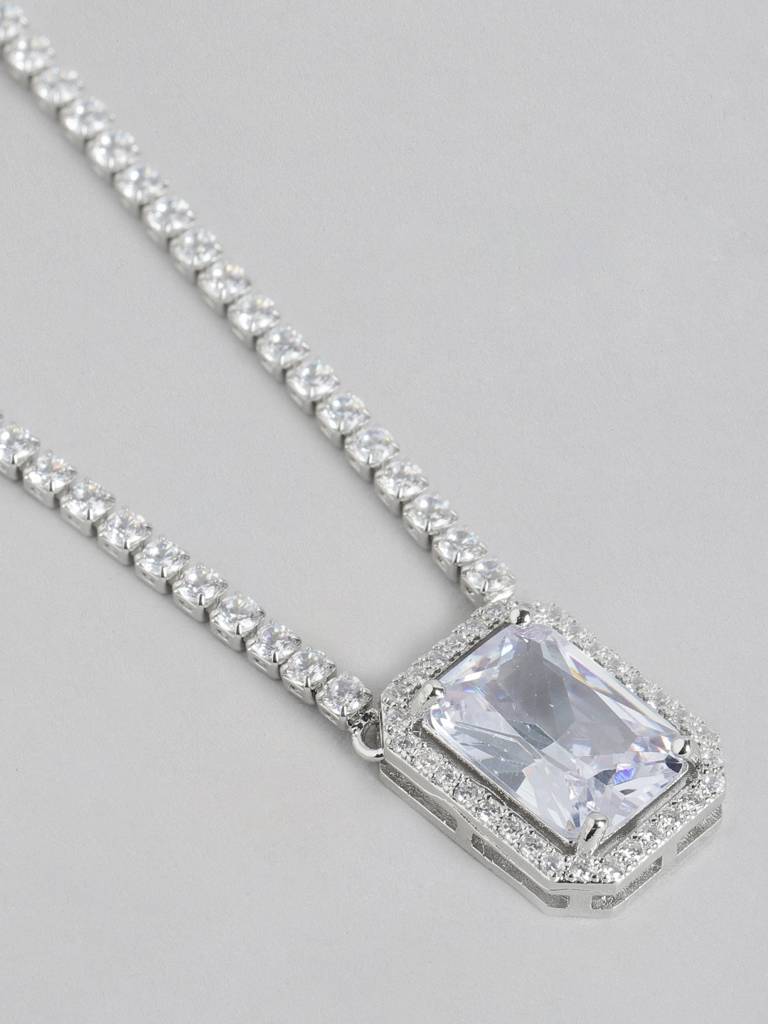 Premium Rhodium-Plated Cz Necklace : FJN4503