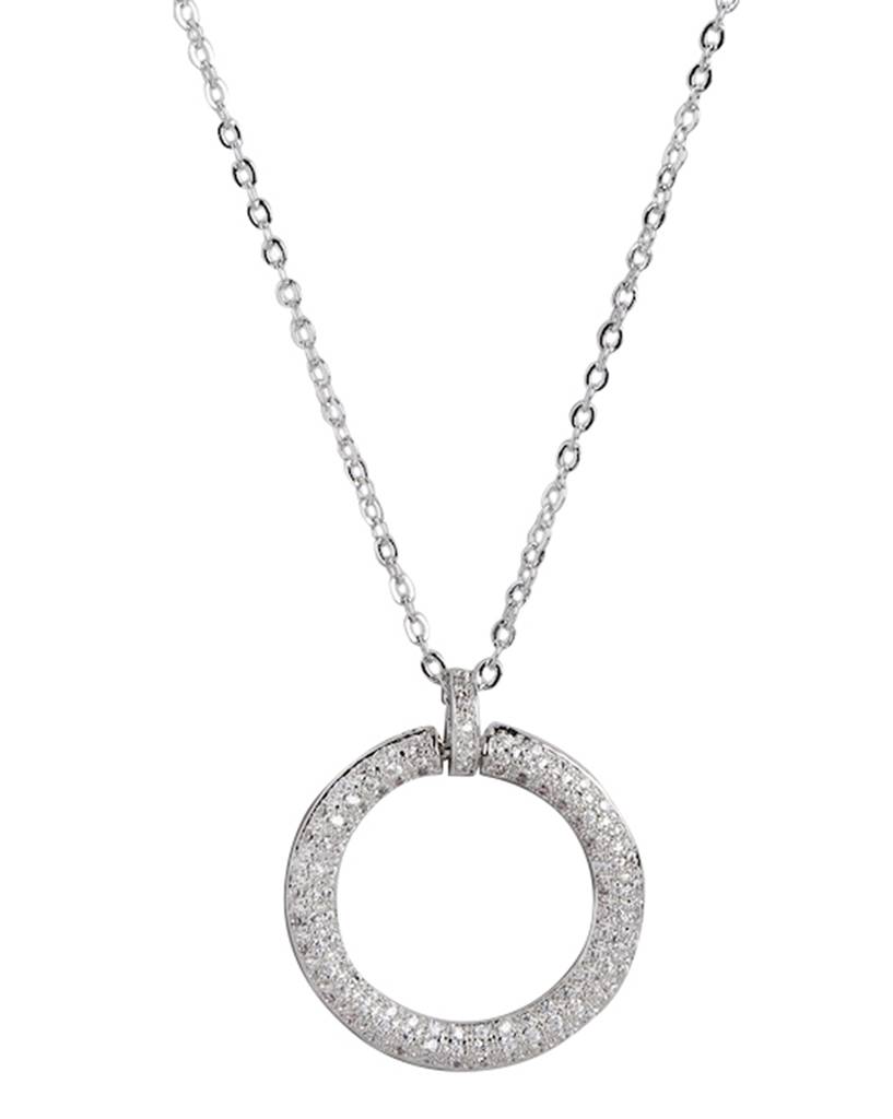 Carlton London Women Rhodium-Plated Cz Studded Circular Pendant With Chain : FJN4505