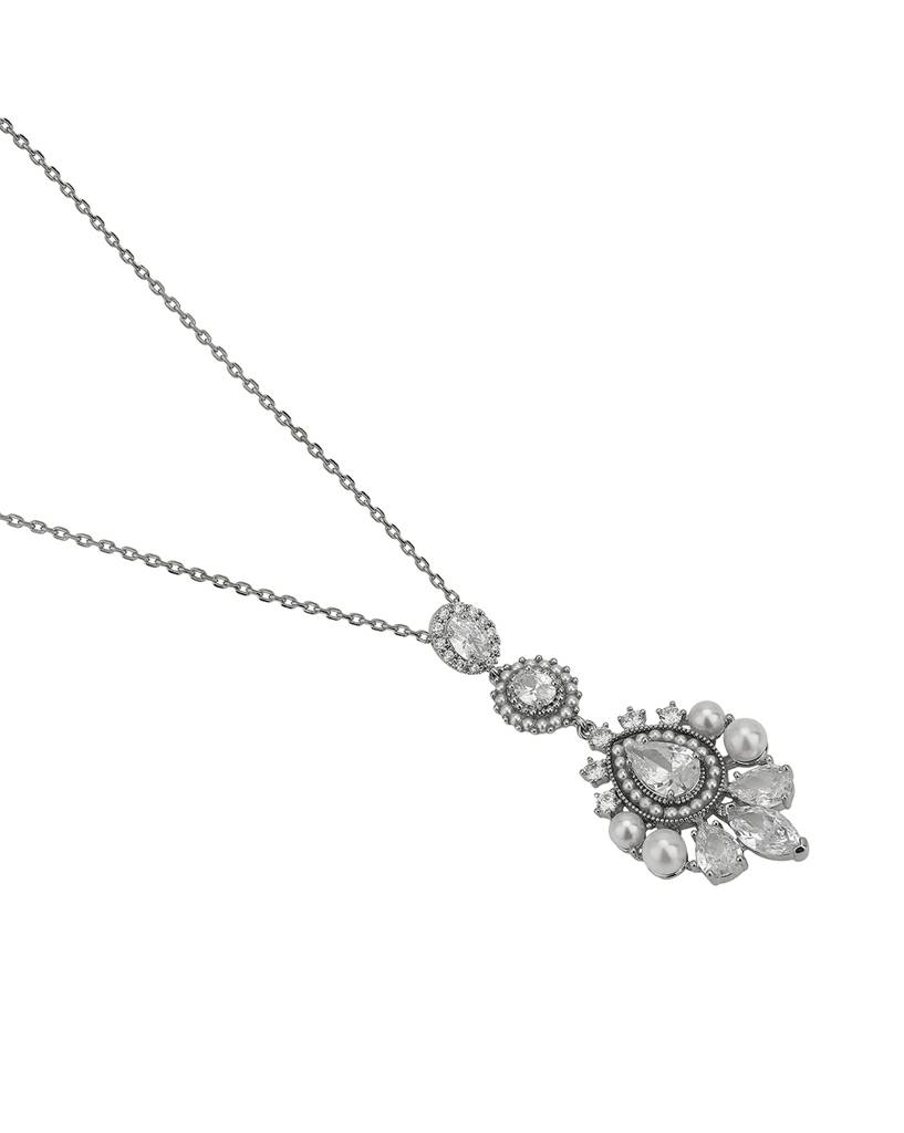 Carlton London Women Premium Rhodium-Plated Pearl Teardrop Shaped Pendant With Chain : FJN4508