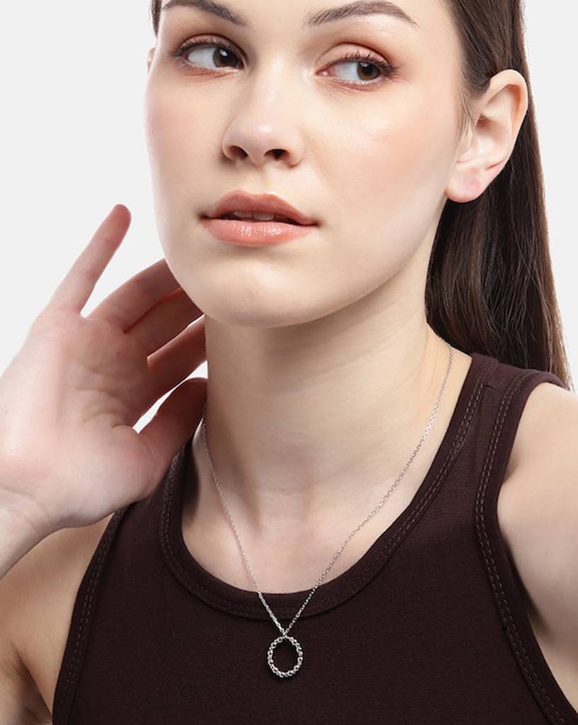 Carlton London Rhodium-Plated Circular Pendant With Chain : FJN4557
