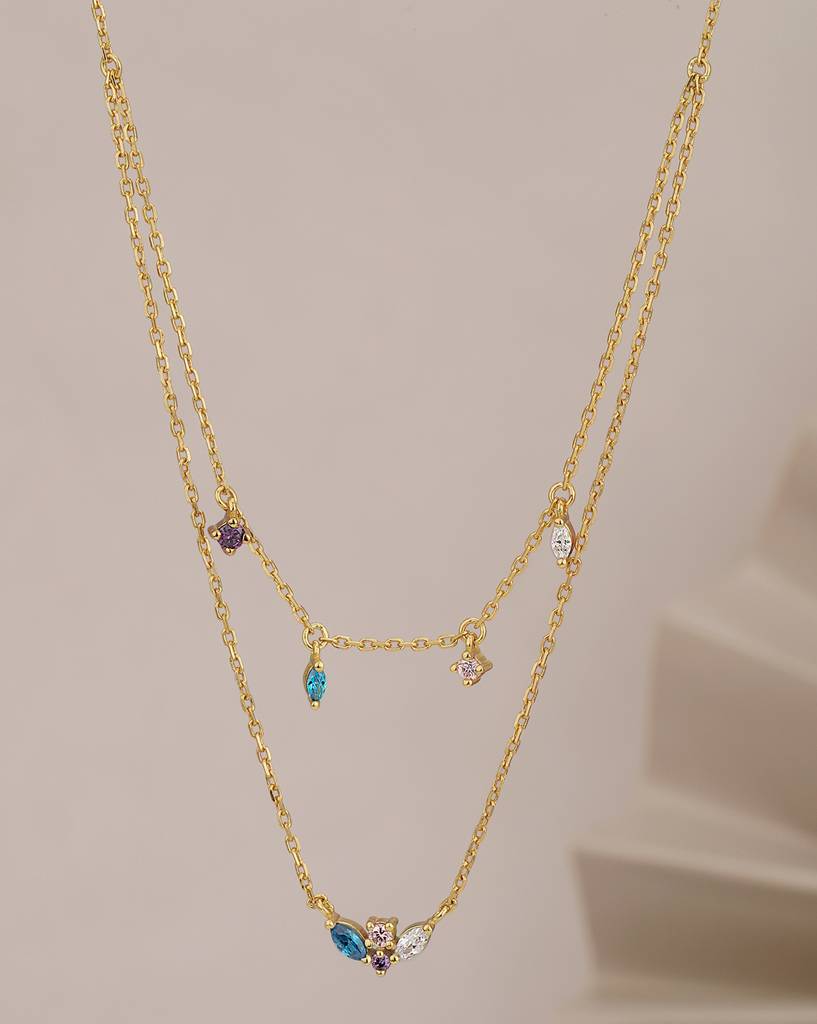 Carlton London Brass Gold-Plated Cz Studded Layered Necklace : FJN4562