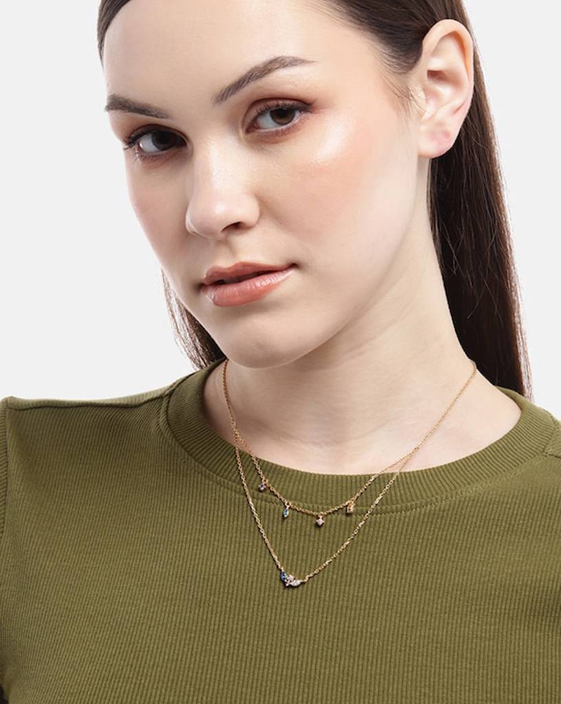 Carlton London Brass Gold-Plated Cz Studded Layered Necklace : FJN4562