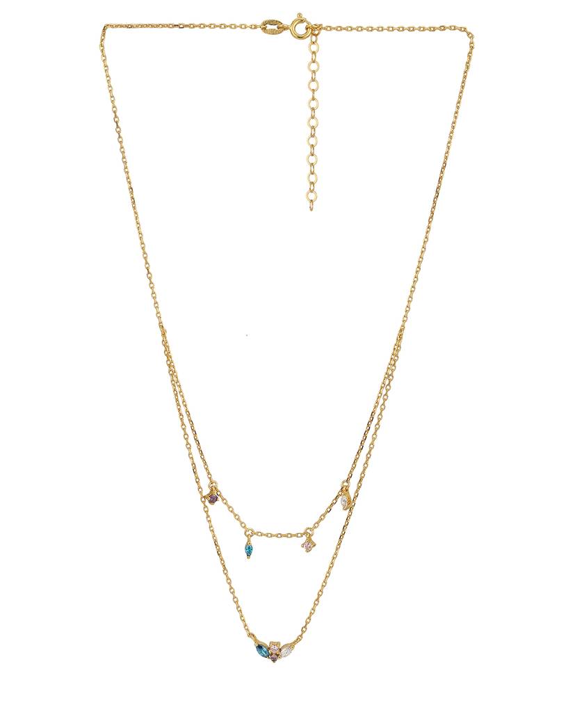 Carlton London Brass Gold-Plated Cz Studded Layered Necklace : FJN4562