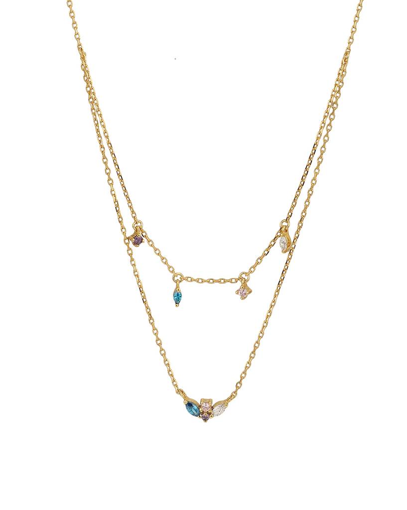 Carlton London Brass Gold-Plated Cz Studded Layered Necklace : FJN4562