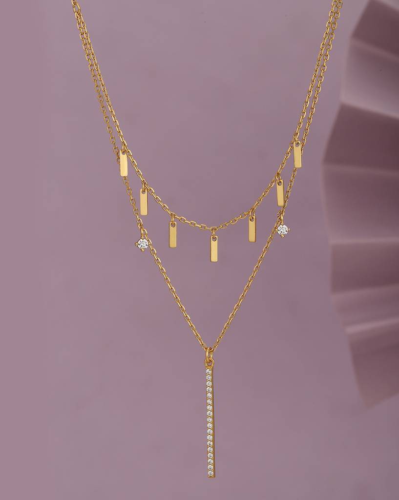 Carlton London Brass Gold-Plated Cz-Studded Layered Necklace : FJN4571