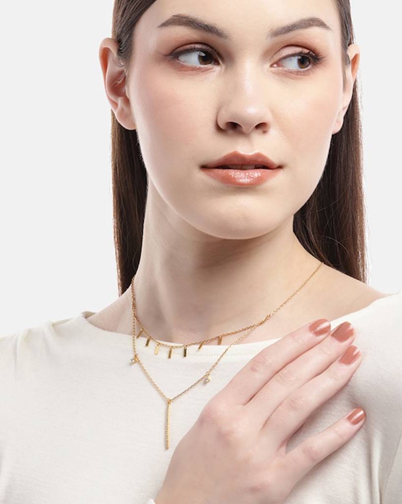 Carlton London Brass Gold-Plated Cz-Studded Layered Necklace : FJN4571