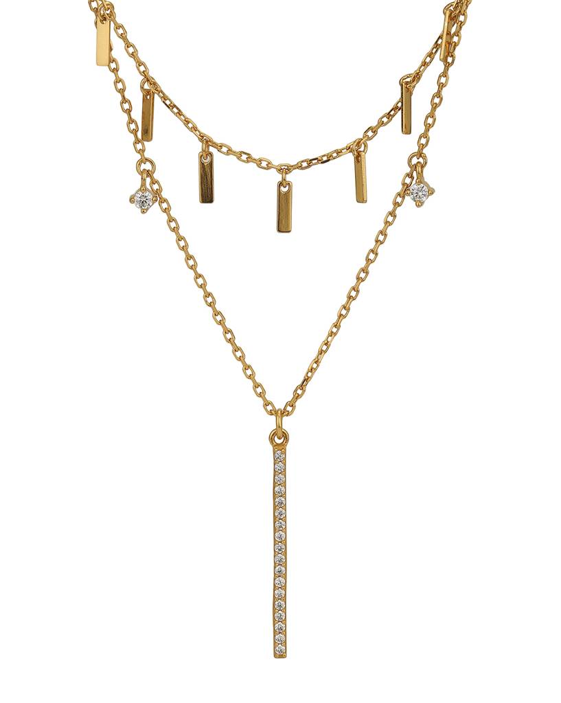 Carlton London Brass Gold-Plated Cz-Studded Layered Necklace : FJN4571