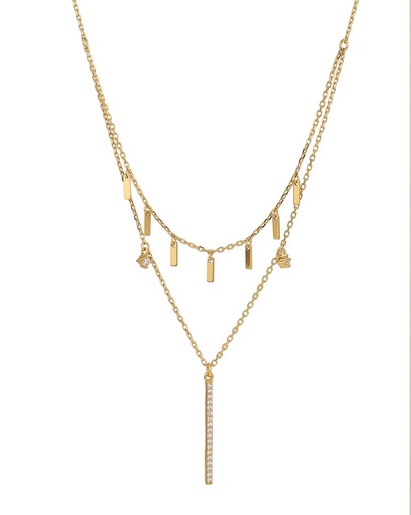 Carlton London Brass Gold-Plated Cz-Studded Layered Necklace : FJN4571