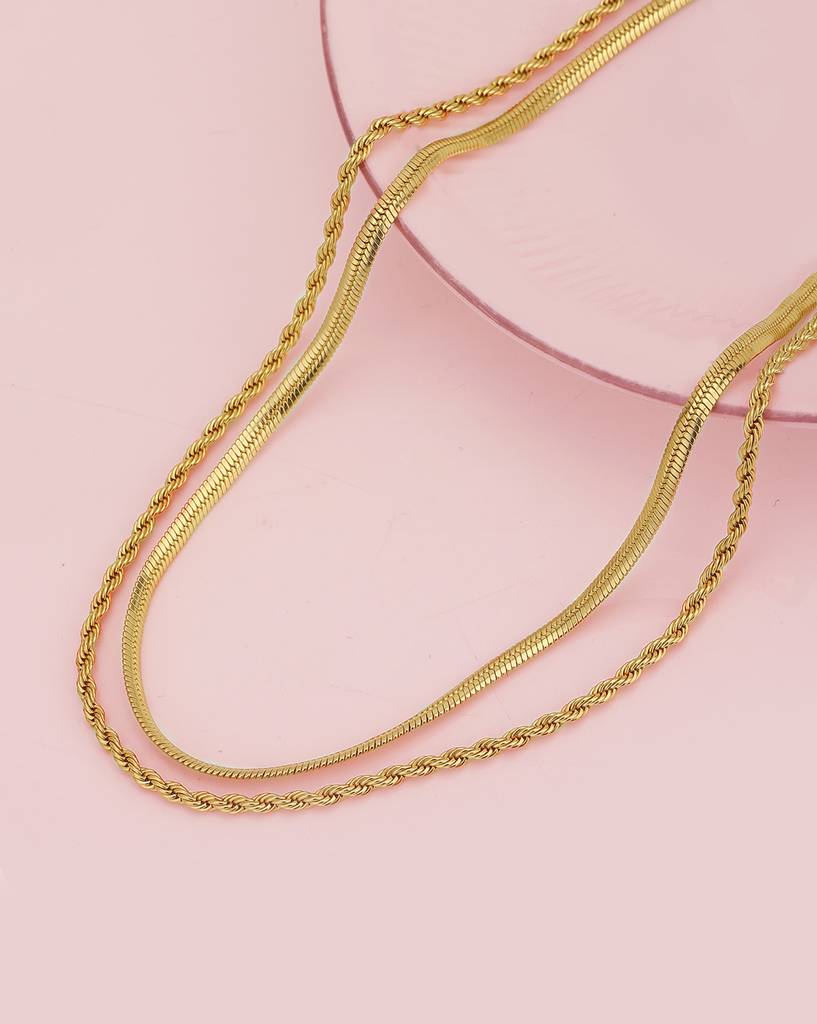 Carlton London Brass Gold-Plated Double Chain Necklace : FJN4576