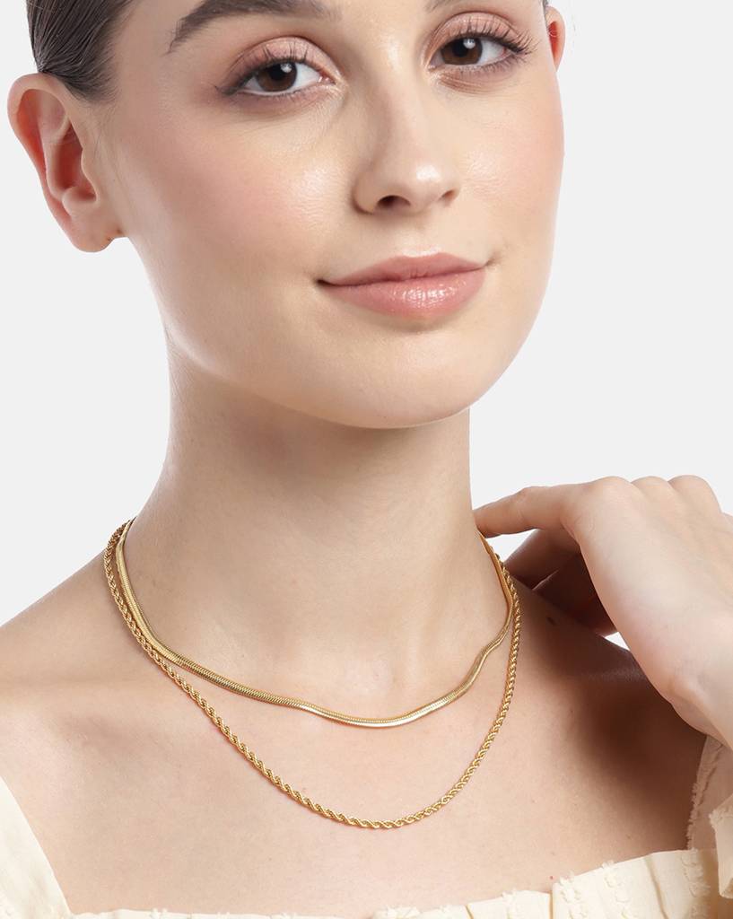 Carlton London Brass Gold-Plated Double Chain Necklace : FJN4576