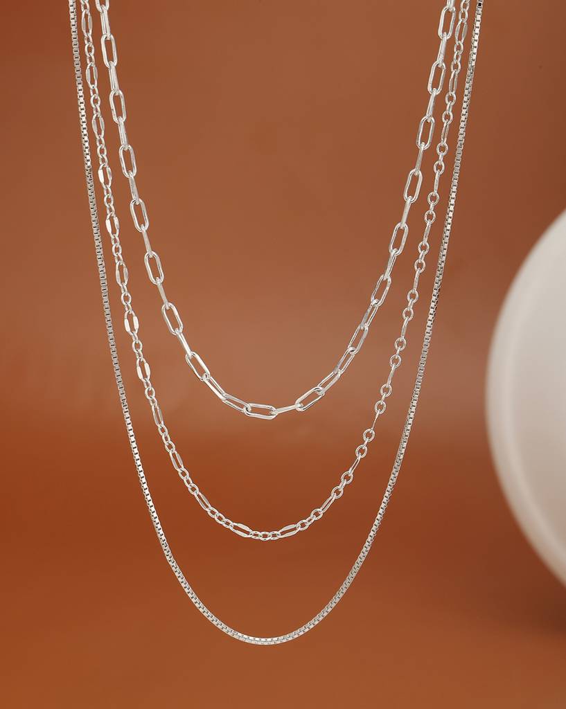 Carlton London Brass Rhodium-Plated Triple Chain Necklace : FJN4577