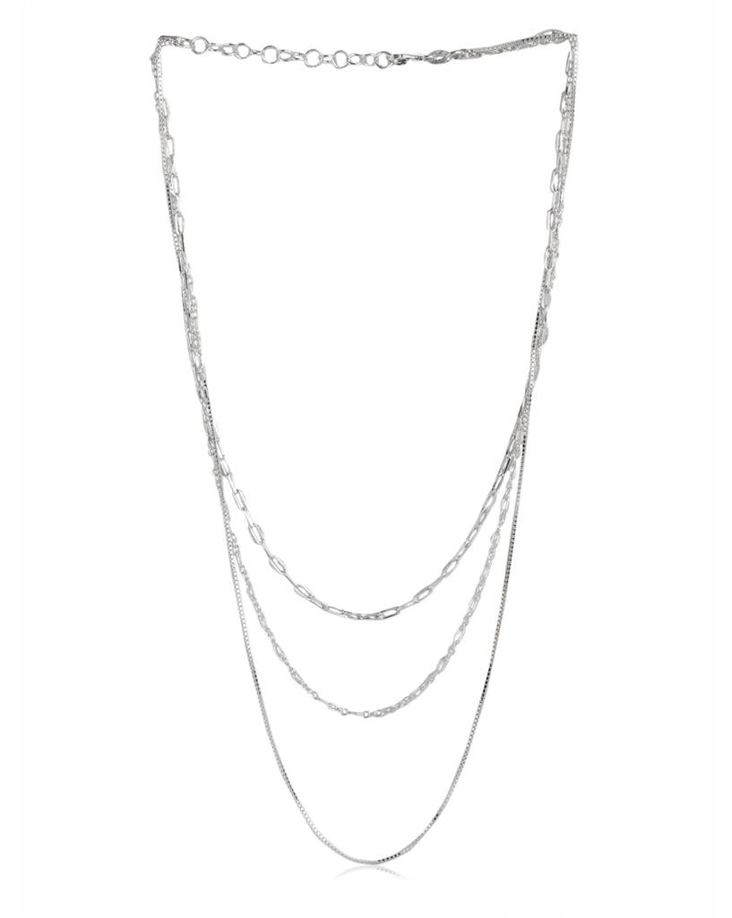 Carlton London Brass Rhodium-Plated Triple Chain Necklace : FJN4577