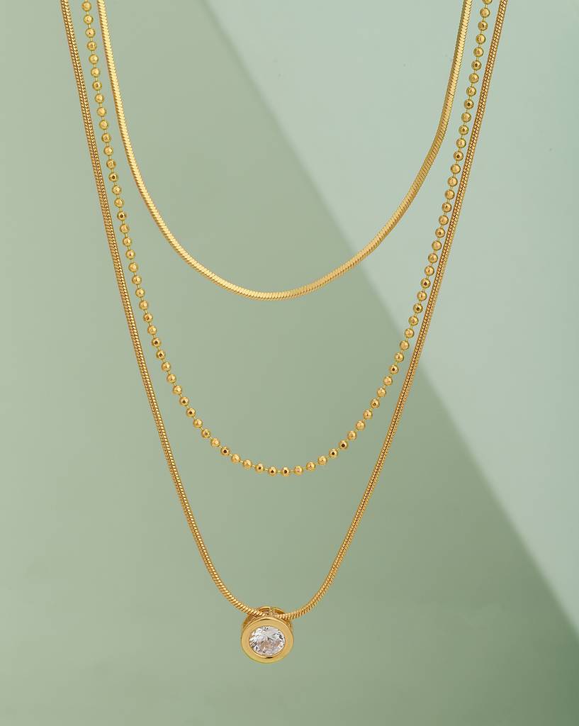 Carlton London Brass Gold-Plated Triple Chain Necklace : FJN4580