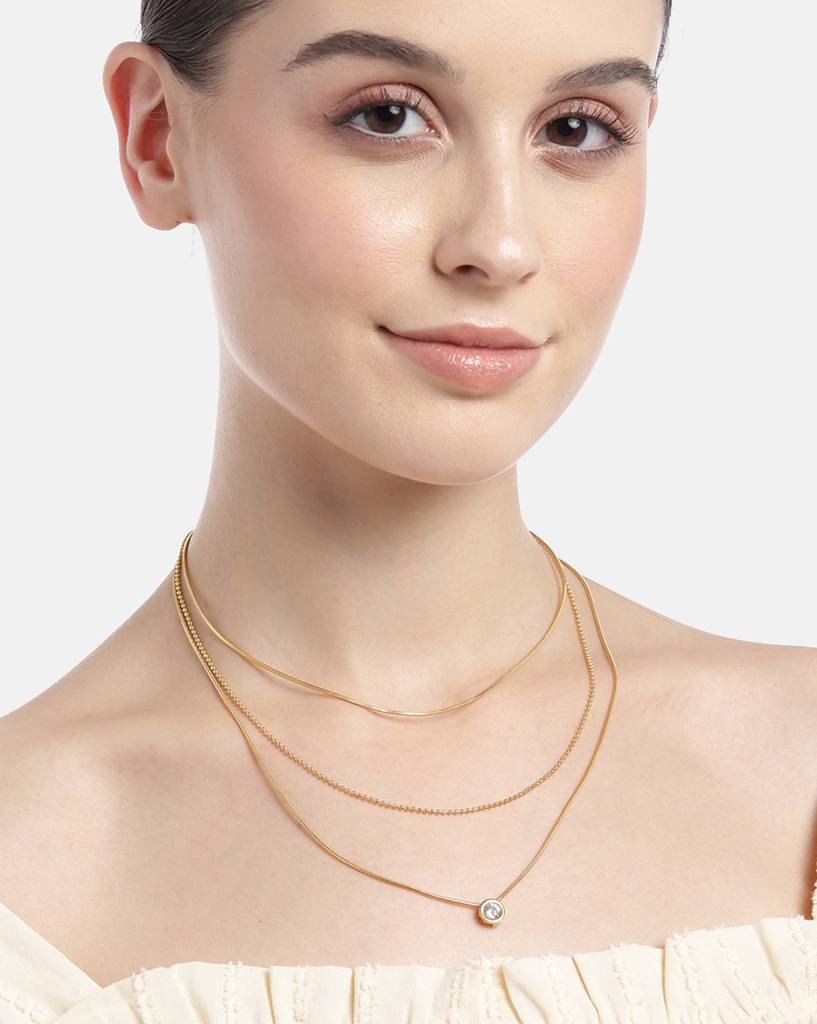Carlton London Brass Gold-Plated Triple Chain Necklace : FJN4580
