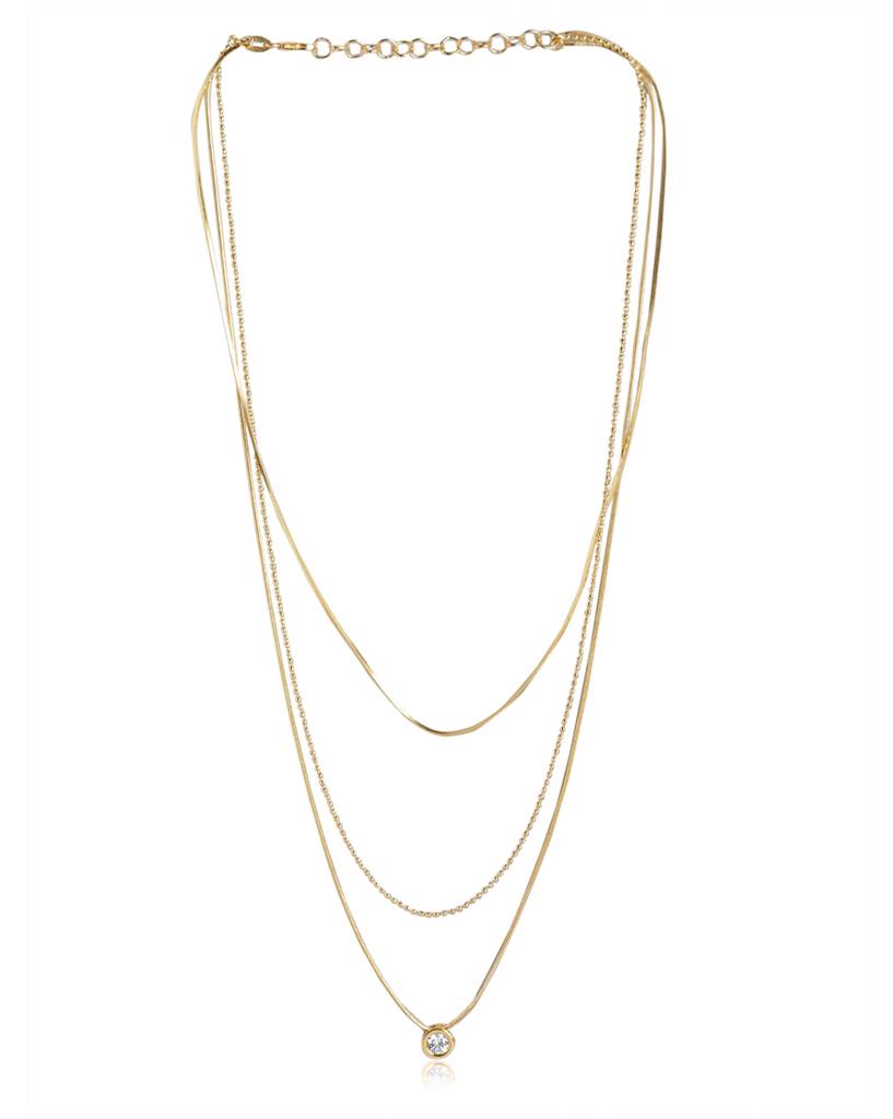 Carlton London Brass Gold-Plated Triple Chain Necklace : FJN4580