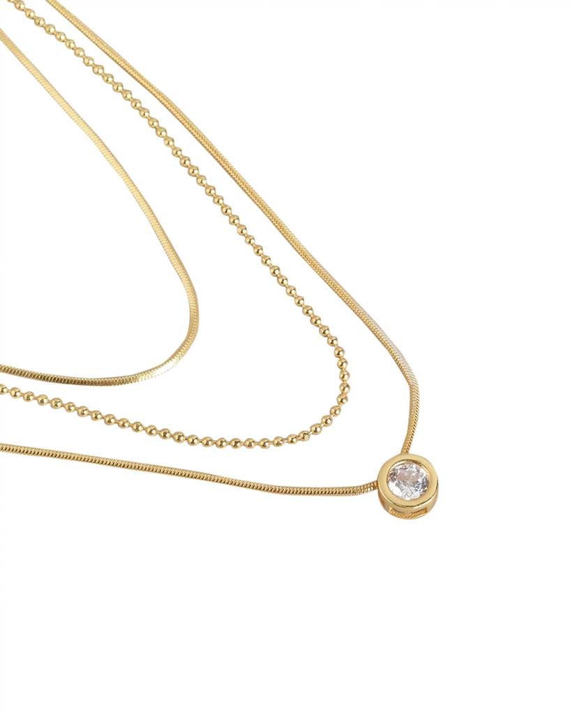 Carlton London Brass Gold-Plated Triple Chain Necklace : FJN4580