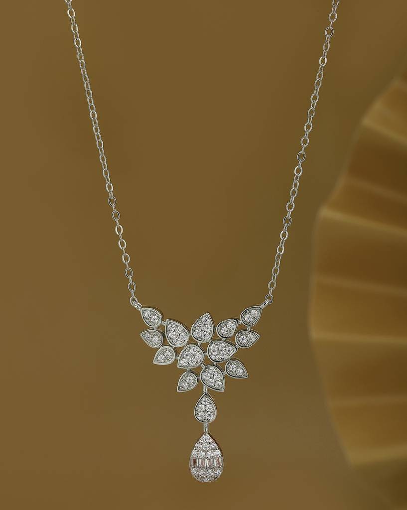 Carlton London Premium Brass Rhodium-Plated Cz Necklace : FJN4593