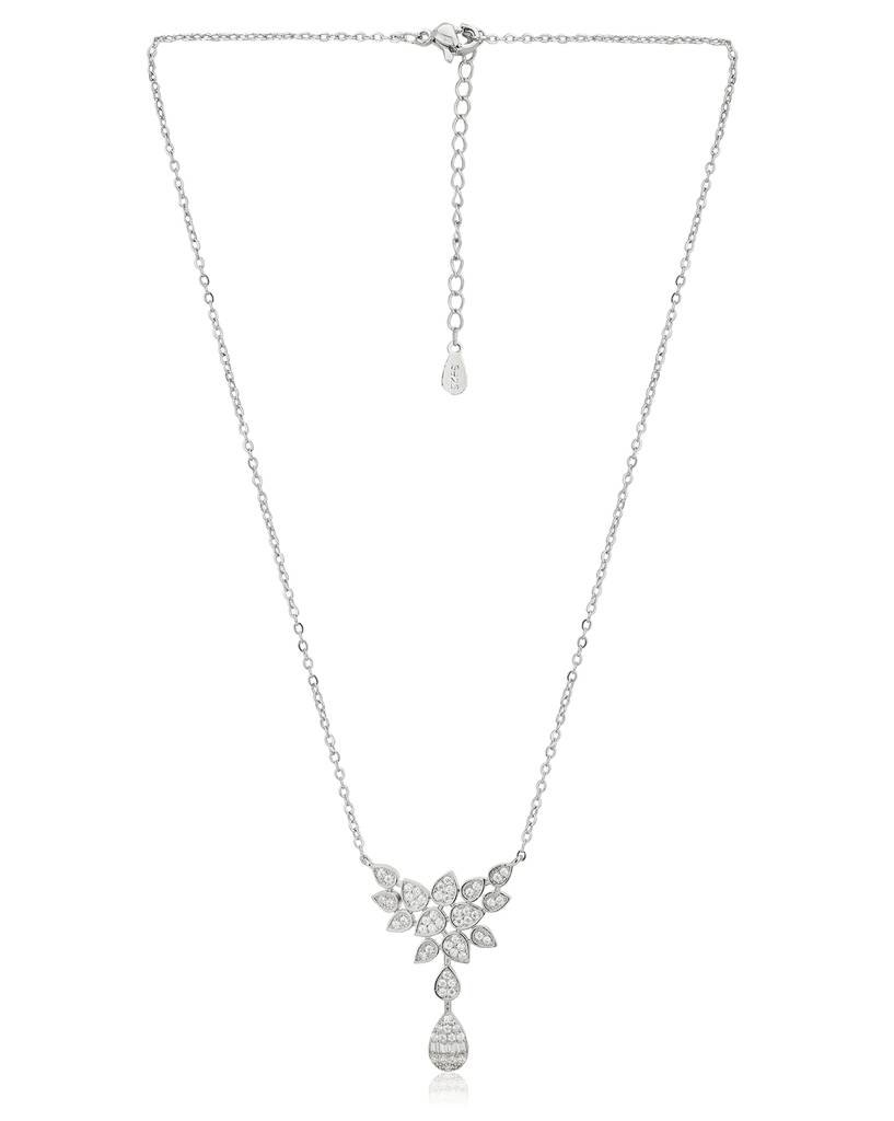 Carlton London Premium Brass Rhodium-Plated Cz Necklace : FJN4593