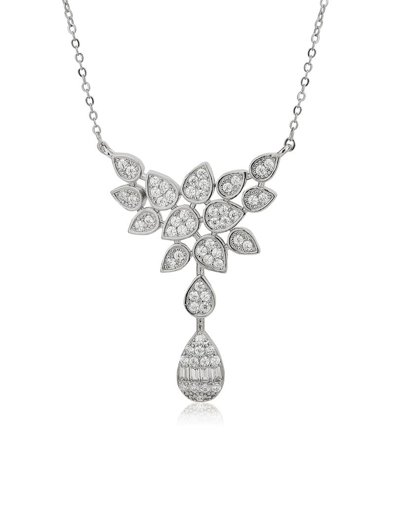 Carlton London Premium Brass Rhodium-Plated Cz Necklace : FJN4593